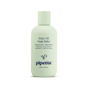 Pipette Baby Oil – Nurture, Moisturize Baby Skin, Vitamin E, Sensitive, Dry Skin, Fragrance Free with Renewable Plant-Derived Squalane, 4.5 fl oz