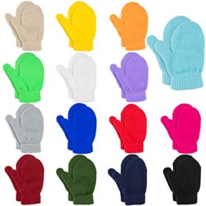 MENOLY 15 Pairs Toddler Magic Stretch Mittens Solid Color Winter Warm Kids Knit Gloves for Boys and Girls