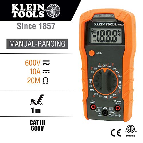 Klein Tools MM300 Multimeter, Digital Manual-Ranging Voltmeter, Tests Batteries, AC/DC, Current, Resistance, Diodes, and Continuity, 600V | The Storepaperoomates Retail Market - Fast Affordable Shopping