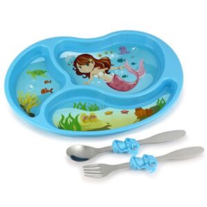 KidsFunwares Me Time PP Dinnerware Set (Mermaid) – 3-Piece Set for Kids and Toddlers – Plate, Fork and Spoon that Children Love – Sparks your Child’s Imagination and Teaches Portion Control