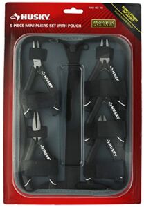 Husky 1052 Mini Pliers Variety Set for Electrical and Maintenance Applications (Set of 5, Zippered Pouch Included)
