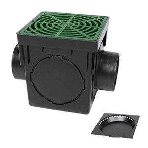 Storm Drain 9-in. Square Catch Basin Yard Drainage Kit with Debris Trap Green Grate