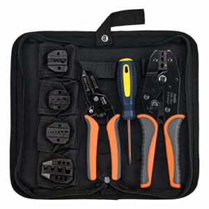IWISS Ratchet Wire Crimping tool kit w/ 5 Interchangeable Jaws,Wire Striper&Cutter for Insulated and Non-Insulated Terminals 0.5-35mm ² Oxford bag packing