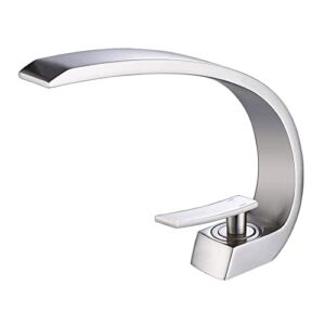 Wovier Brushed Nickel Bathroom Sink Faucet with Supply Hose,Unique Design Single Handle Single Hole Lavatory Faucet,Basin Mixer Tap Commercial