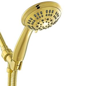 ShowerMaxx, Luxury Spa Series, 6 Spray Settings 4.5 inch Hand Held Shower Head, Extra Long Stainless Steel Hose, MAXX-imize Your Shower with Showerhead in Polished Brass / Gold Finish