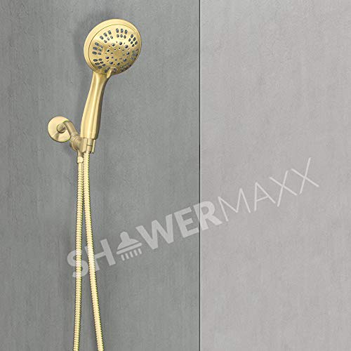 ShowerMaxx, Luxury Spa Series, 6 Spray Settings 4.5 inch Hand Held Shower Head, Extra Long Stainless Steel Hose, MAXX-imize Your Shower with Showerhead in Polished Brass / Gold Finish | The Storepaperoomates Retail Market - Fast Affordable Shopping