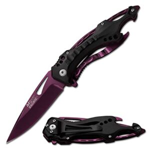 MTech USA – Spring Assisted Folding Knife – Purple Electroplated Fine Edge Stainless Steel Blade, Black Aluminum Handle, Pocket Clip, Tactical, EDC, Self Defense- MT-A705PE