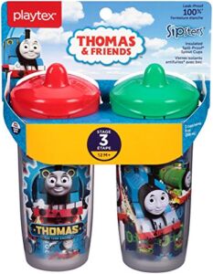 Playtex Sipsters Stage 3 Thomas The Train Spill-Proof, Leak-Proof, Break-Proof Insulated Spout Sippy Cups – 9 Ounce – 2 Count (Color/Theme May Vary)