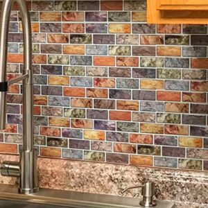 Art3d 10-Piece Peel & Stick Kitchen/Bathroom Backsplash Sticker, 12″ X 12″ Colorful Marble Tile Design