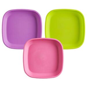 RE-PLAY Made in USA Deep Walled Flat Plates | Made from Eco Friendly Heavyweight Recycled Plastic | Dishwasher & Microwave Safe | BPA Free | Bright Pink, Lime Green & Purple | Butterfly (3pk)