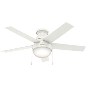 Hunter Anslee Indoor Low Profile Ceiling Fan with LED Light and Pull Chain Control, 46″, White