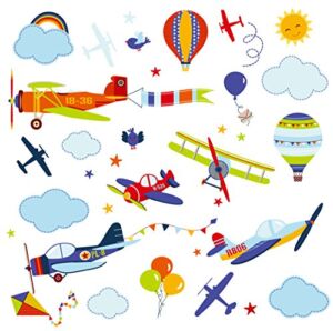 Vintage Airplanes Nursery Kids Room Peel & Stick Wall Art Sticker Decals for Babies Infants Toddlers