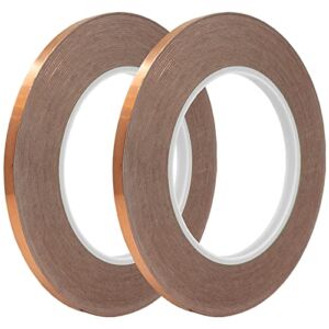 Copper Foil Tape [1/4 Inch x 108ft, Pack of 2] Copper Tape Conductive Adhesive for EMI Shielding Barrier, Electrical Conductive for Soldering, Stained Glass, Grounding, and Repair