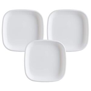RE-PLAY Made in USA Deep Walled Flat Plates | Made from Eco Friendly Heavyweight Recycled Plastic | Dishwasher & Microwave Safe | BPA Free | White (3pk)