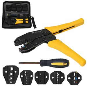 Voilamart Crimping Tool Set Ratcheting Wire Crimper Tool with 5 PCS Interchangeable Dies Ratchet Crimping Tool Kit For Heat Shrink Connectors, Non-Insulated, Insulated, Ferrule Terminals