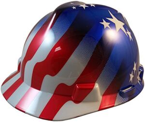 MSA V-Gard Cap Style Patriotic Hard Hat with American Stars and Stripes- One Touch Suspension