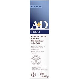 A+D Zinc Oxide Diaper Rash Treatment Cream, Dimenthicone 1%, Zinc Oxide 10%, Easy Spreading Baby Skin Care, 1.5 Ounce Tube, (Packaging May Vary)