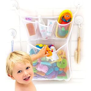 Tub Cubby Baby Bath Toy Storage for Bath Tub Toys – 14″ x 20″ Hanging Mesh Toy Holder with Suction & Adhesive Hooks – Bath Toy Organizer for Tub Toys for Toddlers 1-3 Years – Bathtub Toy Holder