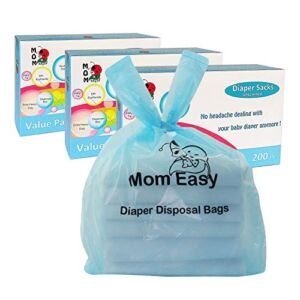 MOM EASY Diaper Sacks with Easy-to-Tie Handles Baby Diaper Disposal Bag Unscented Leak Proof Easy Dispensing Baby Poop Bags 8 x 15 inches, 600 Pcs