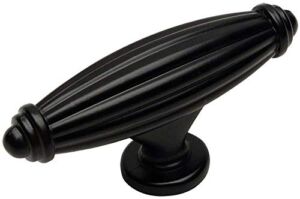 10 Pack – Cosmas 7121FB Flat Black Country Style Cabinet Hardware Ribbed Knob – 2-9/16″ Inch Long x 11/16″ Wide