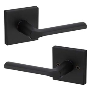 Kwikset 91540-034 Lisbon Door Handle Lever with Modern Contemporary Slim Square Design for Home Hallway or Closet Passage in Iron, Matte Black
