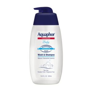 Aquaphor Baby Wash and Shampoo – Mild, Tear-free 2-in-1 Solution for Baby’s Sensitive Skin – 16.9 fl. oz. Pump