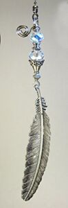 Long, Detailed Silvery Feather with Reflective Faceted Crystal Clear Glass Ceiling Fan Pull / Light Pull Chain