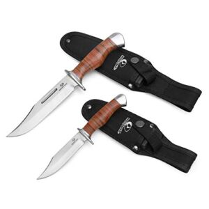 MOSSY OAK 2-piece Bowie Knife, Fixed Blade Hunting Knife with Leather Handle, Sheath Included
