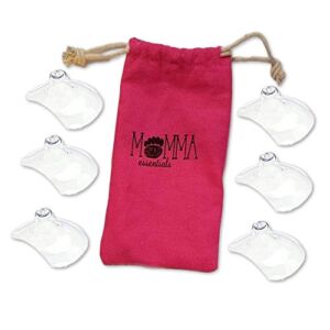 Momma Bear Essentials Premium Nipple Shield, Set of 6 with Hot Pink Soft Cotton Reusable Drawstring Bag – Non-Toxic, BPA and BPS Free