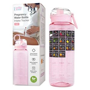 BellyBottle Pregnancy Water Bottle Intake Tracker with Weekly Milestone Stickers (BPA-Free) Pregnancy Must Haves Gifts for First Time Moms Essentials – Pink