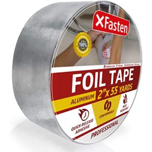XFasten Aluminum Foil Reflective Duct Tape, 3.6 mil, 2 Inches x 55 Yards, Heavy-Duty HVAC Aluminum Metal Duct Tape for Metal Pipes, Air Vents, Furnace, and AC Units
