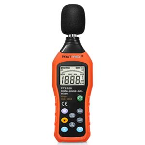 Protmex PT6708 Sound Level Meter, Digital Decibel Reader Measurement, Range 30-130 dB, Accuracy 1.5dB Noise Meter with Large LCD Screen Display, Fast and Slow Selection
