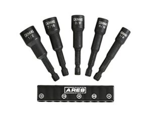 ARES 70028 – SAE Impact Magnetic Nut Driver Set – 2 1/2-Inch Impact Grade Nut Setters with Industrial Strength Magnet