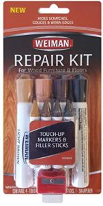 Weiman Wood Repair System Kit – 4 Filler Sticks 4 Touch Up Markers – Floor and Furniture Scratch Fix