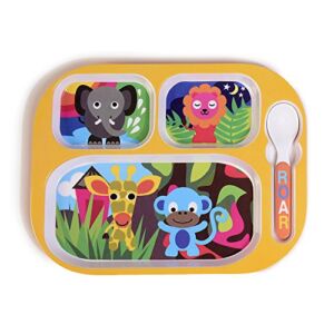 French Bull 4pc Toddler Kids Feeding Melamine Tableware Flatware BPA Free Dishwasher Safe, Durable Plate, Cup, Bowl, Divided Tray Dinnerware Set, 1 Count (Pack of 1), Jungle