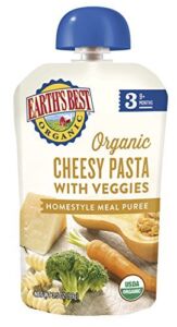 Earth’s Best Organic Stage 3 Baby Food, Cheesy Pasta with Veggies, 3.5 oz Pouch (Pack of 6)