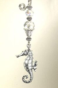 Silvery Raised Seahorse with Crystal Clear Faceted Glass Ceiling Fan Pull / Light Pull Chain