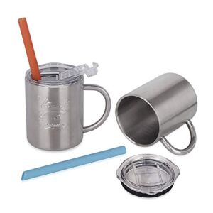 Housavvy 2 Pack 10 OZ Kids Stainless Steel Cup with Straws and Lids,Double Wall Insulated Tumblers with Easy Grip Handles, Fun Sippy Drink Cups, Outdoor and Travel Us (Metal-Rabbit)