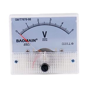 Baomain Analog Voltmeter 85C1 DC 0-5V Rectangle Analog Volt Panel Meter Gauge