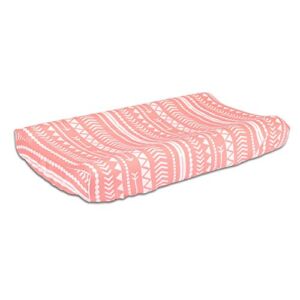 Coral Pink Tribal Print 100% Cotton Changing Pad Cover by The Peanut Shell