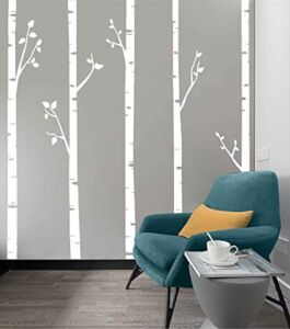 244cm Tall Unique 5 White Birch Trees with Branches Huge Size Wall Stickers for Kids Room Nursery Baby Wall Decals D641 (White)