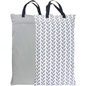 wegreeco Reusable Hanging Wet Dry Cloth Diaper Bag (2 Pack, Grey Leaf, Grey)