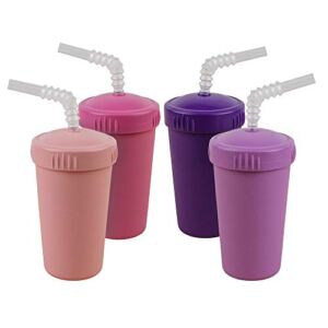 Re-Play Made in USA 4pk Straw Cups with Reversible Straws| Made from Eco Friendly Heavyweight Recycled Milk Jugs – Virtually Indestructible | Bright Pink, Blush, Purple and Amethyst | Princess (4pk)