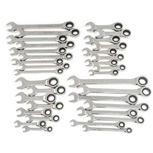 GEARWRENCH 34 Pc. 12 Pt. Ratcheting Combination Wrench Set, Standard & Stubby, SAE/Metric – 85034