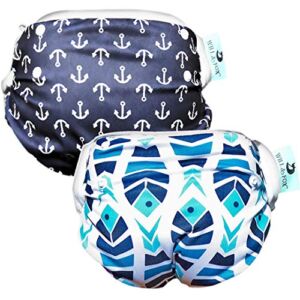 Reusable Swim Diapers for Babies, Infants & Toddlers – Adjustable Boys Swimming Diaper 0-2 Years, Eco-Friendly Washable with Snaps – Anchor & Fish – 2 Pack by Will & Fox