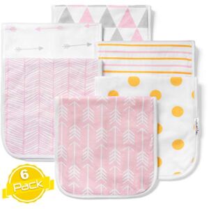 Burp Cloths for Baby Girl – Ultra Absorbent Burping Rags – Anti Shrink Unisex Burpy Clothes – Super Soft Jersey Cotton, Large 21″x10″ – Thick for Newborn Cloth Diapers – 6 Pack by Baebae Goods