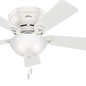 Hunter Fan 42 inch Low Profile Fresh White Indoor Ceiling Fan with Bowl Light Kit (Renewed)