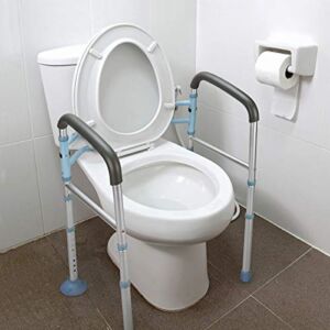 OasisSpace Stand Alone Toilet Safety Rail – Heavy Duty Medical Toilet Safety Frame for Elderly, Handicap and Disabled – Adjustable Bathroom Toilet Handrails Grab Bar, Fit Any Toilet