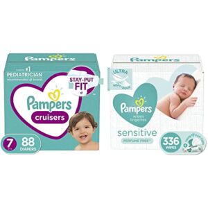 Diapers Size 7, 88 Count and Baby Wipes – Pampers Cruisers Disposable Baby Diapers and Water Baby Wipes Sensitive Pop-Top Packs, 336 Count (Packaging May Vary)