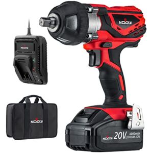 NoCry 20V Cordless Impact Wrench Kit – 300 ft-lb (400 N.m) Torque, 1/2 inch Detent Anvil, 2700 Max IPM, 2200 Max RPM, Belt Clip; 4.0 Ah Battery, Fast Charger & Carrying Case Included